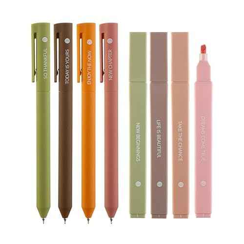 DIVERSEBEE Aesthetic Highlighters and Gel Pens, Earthy Bible Highlighters No Bleed, 8 Pack Assorted Colors Cute Journaling Pens, Bible Study Supplies (Dreams)