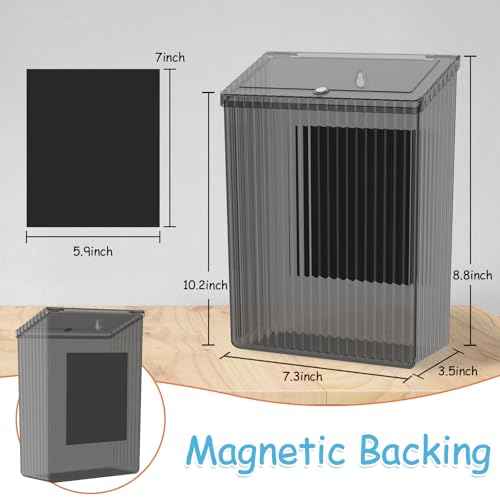 Sealegend Magnetic Slim Trash Can Wastebasket with Lid, Lint Bin, Storage Bins Perfect for Kitchen, Fridge, Cabinet, Bathroom, Laundry Room Organization, Black
