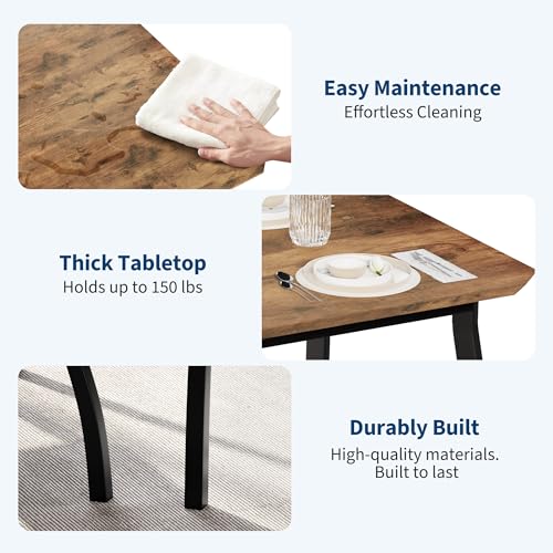 IDEALHOUSE Dining Table Set for 4 - 43in Latte Wood Table & 4 Cushioned PU Leather Chairs, Space-Saving Chamfered Edges, Soft Seat Black Tube Variation Included