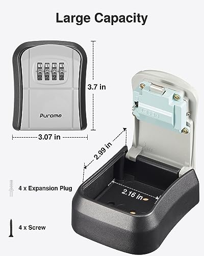 Puroma Wall-Mounted Key Lock Box Safe with Combination Code, Grey - Secure Home & Office Storage