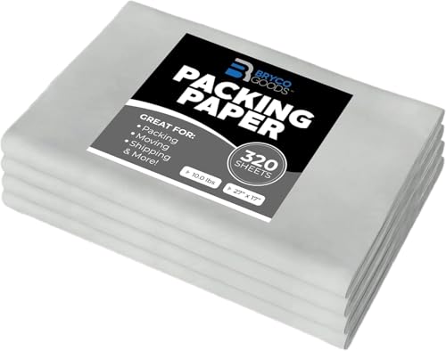 Bryco Goods Newsprint Packing Paper Sheets for Moving 27"x17" 320 Sheets - USA Made, Wrapping & Protecting Fragile Items
