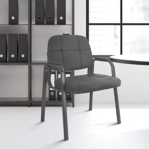 CLATINA Guest Reception Chair with Bonded Leather & Padded Armrests - Office Waiting Room Seating, Grey