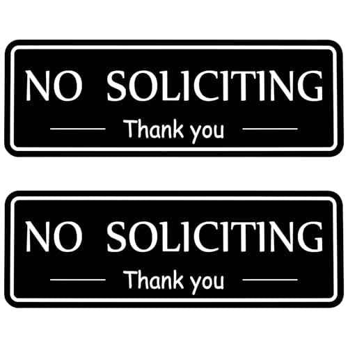 2 Pack No Soliciting Sign for House, Strong Self-Adhesive No Solicitation Signs, 7.9"x2.8" Thick Acrylic, Weatherproof and Sturdy Sign for Front Door, Home, Office, Wall, Keep Solicitors Away