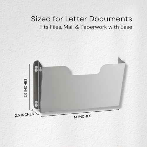 DR POCKET RACK Wall Mount Pocket Wall File Organizer, Single Pocket Letter Size, Stainless Steel, 14 x 2.5 x 7.5 inches