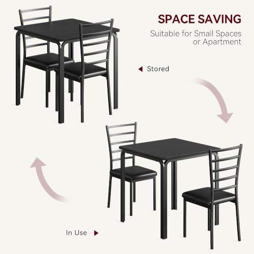 GarveeHome 3-Piece Dining Set for Small Spaces – Square Table with 2 Upholstered Chairs, Black