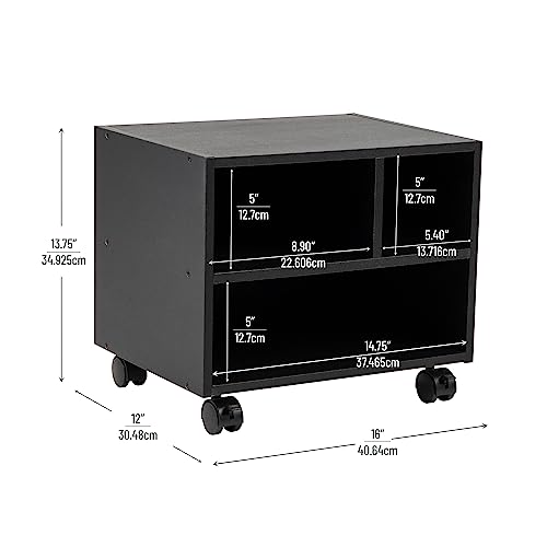 Mind Reader Rolling Printer Cart, Utility Cart, Printer Stand, Under Desk Storage, Office, MDF, 16" L x 12" W x 13.75" H, Black