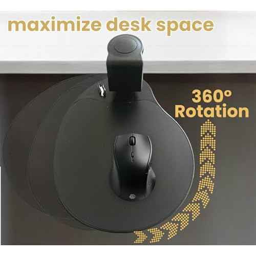 Clamp on Mouse Platform, Clip on Mouse Pad, Rotating 360, Easy Slide Out Tray, Suitable Up to for 1.5" Thickness Desk, for Home, Office to Save Space (Black)