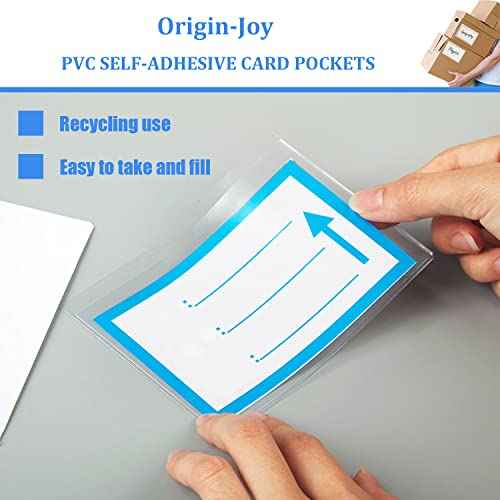 Origin-Joy 60 PCS Self Adhesive Index Card Pockets with Top Open, Clear Plastic Label Holder for Notes, Library and Business, Adhesive Label Pockets & Holder (11 x 8.5 inch)