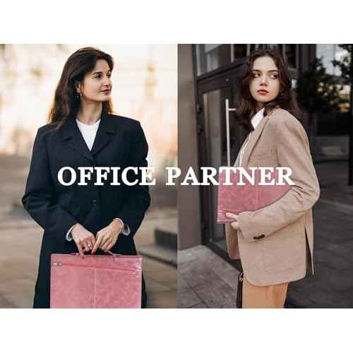 AZXCG Portfolio Binder, Pink Portfolio with Handle and Zipper,Leather Padfolio for Women,Professional Business Portfolio Organizer,A4 Notepad Holder, Gift for Girls and Women