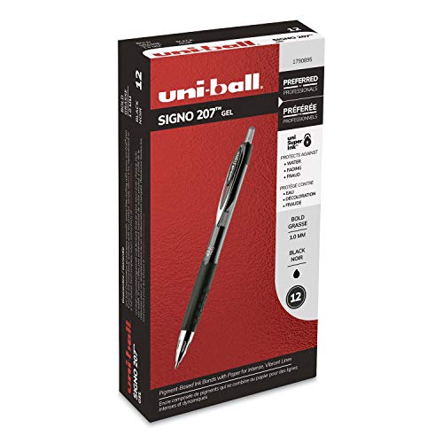 Uni-Ball Signo 207 Retractable Gel Ink Rollerball Pens, Bold Point 1.0mm, Pack of 24 (Black)
