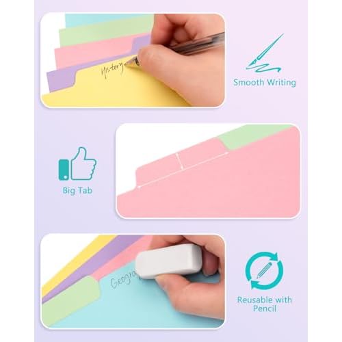 Dynta 3 Ring Binder Dividers with 5 Tabs Bulk 150 Pcs/30 Sets 8.5 x 11 Inches, Letter Size, 5 Colors Durable Paper 3 Hole Punch Index Divider for Kids, Women, Students