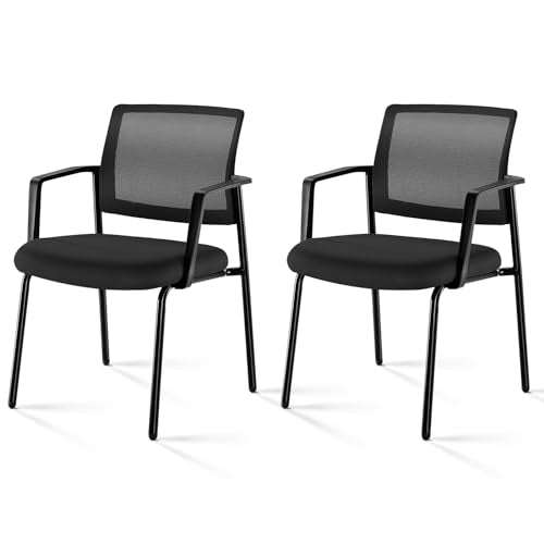 Black 2-Pack Mesh Back Stacking Office Chairs with Upholstered Seat & Ergonomic Lumber Support
