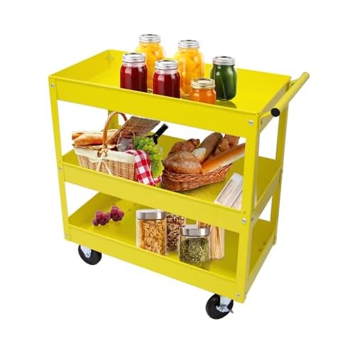 Generic 3 Tier Utility Service Cart 400 lbs, Steel Rolling Tool Cart on Wheels,Load Capacity for Mechanic Garage Warehouse Workshop & Repair Shop,Yellow