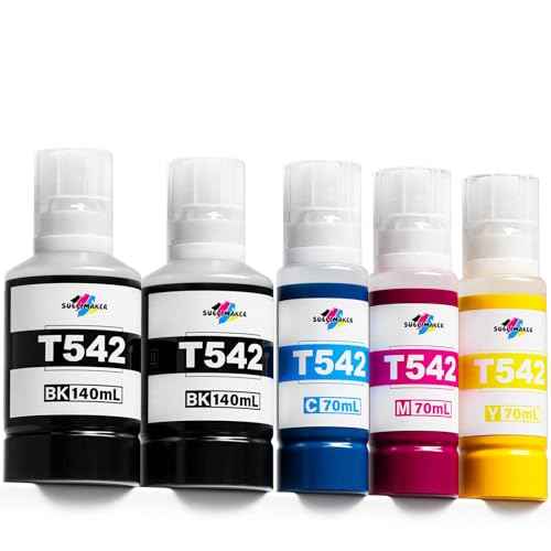 542 Ink Refill Bottles Compatible for Epson Ecotank ET-5850 ET-5150 ET-5800 ET-5170 ET-5880 ET-5180 ET-16600 ET-16650 ST-C5000 Printers, Compatible for Epson 542 Ink Refill Bottles Pigment (5 Packs)