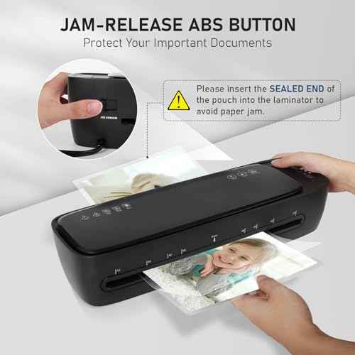 13 Inch A3 Laminator Machine, 9 in 1 Desktop Thermal Never Jam With 40 Pouches, Paper Trimmer and Corner Rounder, 1Min Fast Warm-Up for Home Office School Use, Black