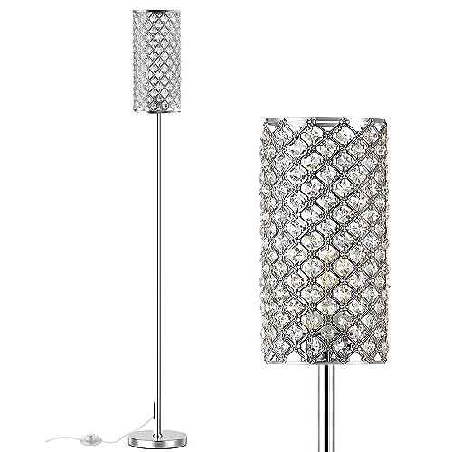 Crystal Floor Lamps - Modern Silver Standing Lamp with 3 CCT LED Bulbs for Elegant Home Decor Living Room and Bedroom Lighting