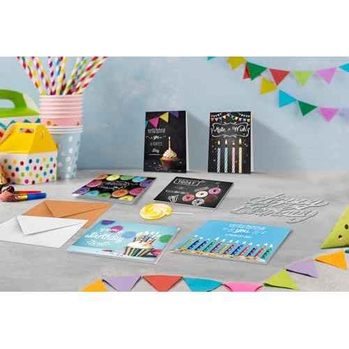 120 Birthday Cards Bulk- Happy Birthday Cards with Envelpoes,30 Unique Blackboard Designs, Large 5x7 Inches, Includes Kraft and White Envelopes ? Assorted Birthday Cards for Business & Personal Use