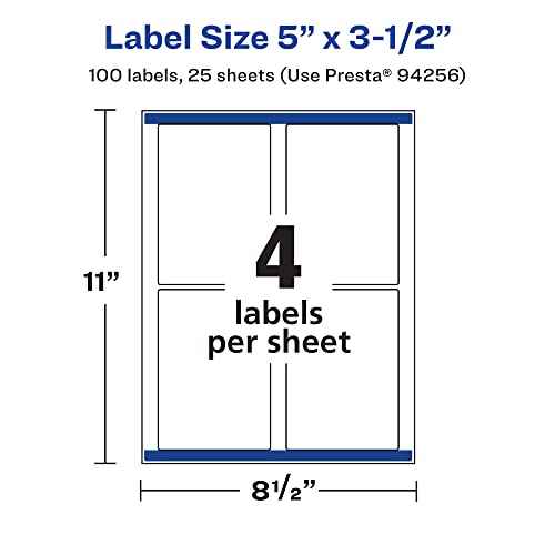 Avery Durable Waterproof Rectangle Labels, Sure Feed Technology, 5" x 3.5", 100 Total, Oil and Tear-Resistant Waterproof Labels, Laser/Pigment-Based Inkjet Printable