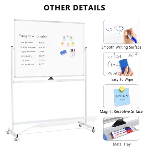 Neatsure 48x36-Inch Double-Sided Mobile Whiteboard on Wheels, Silver