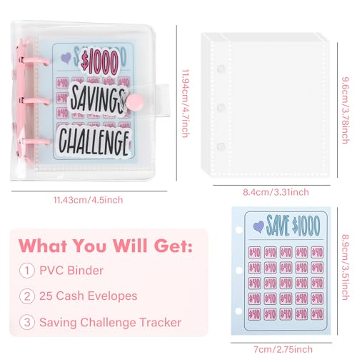 Blue Mini Money Saving Binder with 25 Envelopes - $1000 Capacity, Reusable