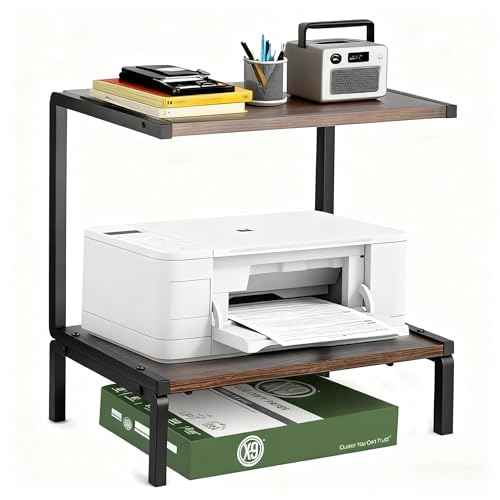 Printer Stand with Storage for Desk, 2 Tier Desktop Printer Stand-Multi-Purpose Desk Organizer, Large Wooden Printer Table for Folders,Books,for Fax Machine, Scanner,Home Office, 3D Printer