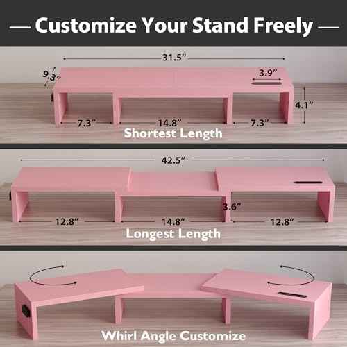 BONTEC Dual Monitor Stand Riser with Smartphone Holder, Adjustable Length & Swivel Angle, Ergonomic Wooden Desktop Organizer for PC Monitor, Laptop, Printer, Large Storage, White