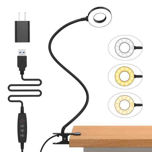 iZELL Desk Lamp, LED Reading Light with Clamp, 3 Color Modes & 10 Brightness Flexible Gooseneck Book Light for Kids Reading Book in Bed at Night Clip on Table, Computer, Zoom Meetings - 27.6¡®¡¯ Black
