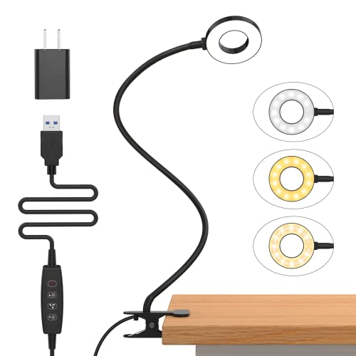 iZELL 27.6'' Black LED Desk Lamp with Clamp, 3 Color Modes & Dimmable Flexible Arm for Reading, Bed, Zoom Meetings