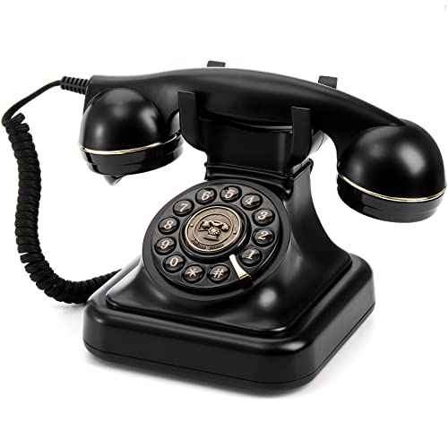Peohud Retro Landline Telephone, Classic Corded Desk Phone, Vintage Old Fashioned Dial Button Phone with Redial Function for Home Office