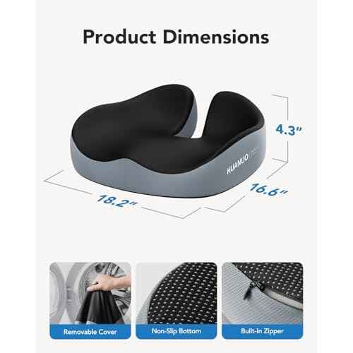 HUANUO Seat Cushion for Office Chair, Extra Large Memory Foam Cushion for Office Chair,Car & Wheelchair - Sciatica & Tailbone Pain Relief for Long Sitting, Ergonomic Design with Anti-Slip Bottom
