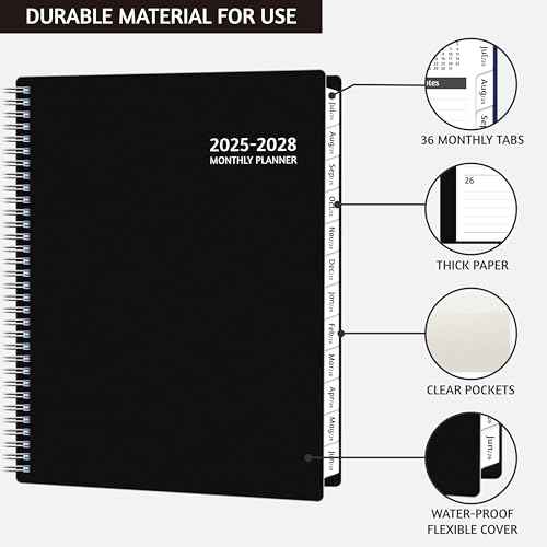 Monthly Planner 2025-2028, 36 Months Calendar Planner 2025-2028 from Jul 2025 ? Jun 2028, 8.5'' x 11'' with Ruled Spread, Flexible Cover, Spiral Wirebound, Pocket, Coated Tabs, Notes £¦ Habit Tracker