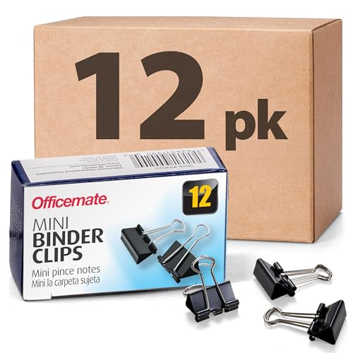 Officemate Mini Binder Clips 144 Count (12 Boxes) Black - Heavy-Duty Metal Handles