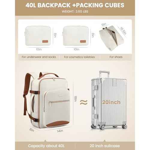 LOVEVOOK 40L Travel Backpack for Women Men,Waterproof Airline Approved Carry On Luggage Travel Essentials,TSA Carry On Backpack Personal Item Travel Bag Suitcase with 3 Packing Cubes,Weekender,Daypack
