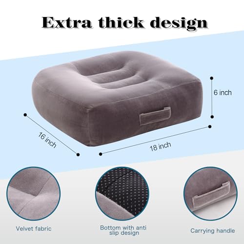 Extra Large Seat Cushion, Thick Chair Cushion Booster for Office Chair, to Rise Height, Velvet Cover with Handle and Anti-Slip Bottom, PP Cotton Filling, Coccyx Pain Relief (Grey, X Large)