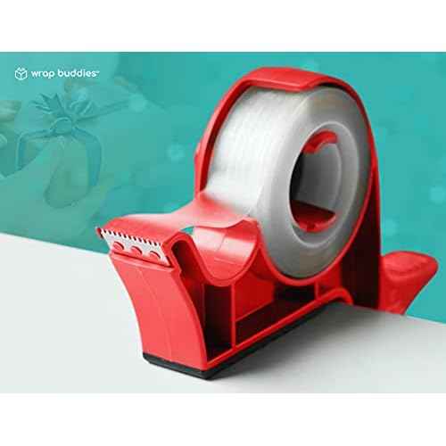 Wrap Buddies Tabletop Gift Wrapping Tool with Tape Dispenser ? Set of 2 Adjustable Wrapping Paper Table Clamps with Craft Tape Dispenser - Perfect for Holidays and Crafting - Cherry Red