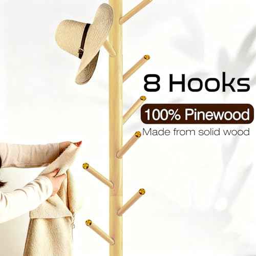 Floor Lamp Standing Lamp with Coat Rack for Living Room, 78.8" Modern Tall Lamp with 8 Hooks Clothes Rack, Dimmable Floor Lamps for Bedroom, Entryway, Corner