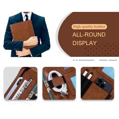 Business Portfolio Binder,Leather Portfolio,Portfolio Organizer,Leather Folder,Padfolio,File Folders£¬Portfolio Folder,Binder with clipboard,Office ornanziation (Brown)