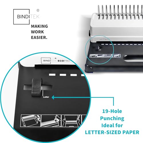 Binditek Binding Machine, 19-Hole, 450 Sheets, Comb Binder Machines with 100 PCS 1/2" Comb Spines, for Letter Size, A5 or Smaller Sizes
