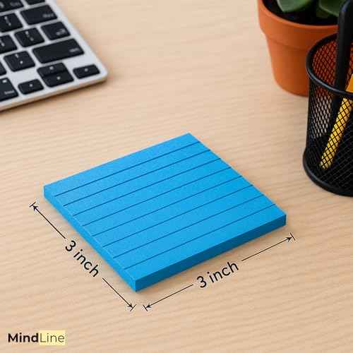 12 Pads Lined Sticky Notes - Self-Stick Notes 3x3 Inches - 6 Bright Colors, Smooth Writing, Smart Adhesive - Bulk Easy Post Notes for Office, School, Study, Home