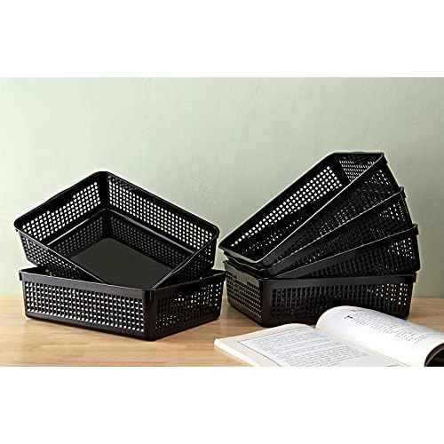 A4 Size Plastic Storage Basket,Desktop File Paper Letter Organizer Tray, 6-Packs (Black)