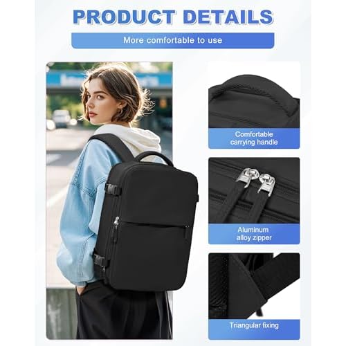winspansy Large Travel Backpack Storage Vacuum Compression Seal Bags for Women Men Clothing with Pump Personal Item Work Carry on Business Vacpack College Laptop Backpack Black