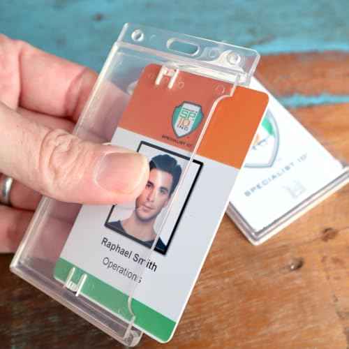 3 Pack - Crystal Clear Heavy Duty Badge Holder - Vertical Hard Plastic ID Badge Holder for Badges - Rigid Case Single I'd Protector Access Card Holder for Lanyards, Clips & Reels by Specialist ID