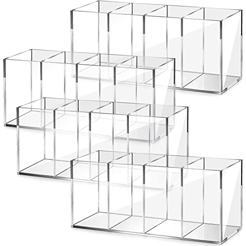 Pajean 4 Pack Acrylic Pen Pencil Holder - 4 Compartments Clear Pencil Pen Holder Organizer - Makeup Brush Holder Acrylic Pencil Organizer Cup for Office Home Supplies Desk Accessories
