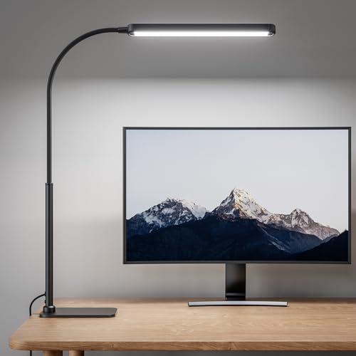 SUPERDANNY Eye-Caring LED Desk Lamp with Base 360¡Æ Flexible Gooseneck Work Lamp Touch Control 3 Light Colors Smooth Dimming Task Lighting Reading Light for Home Office College Dorm, Black