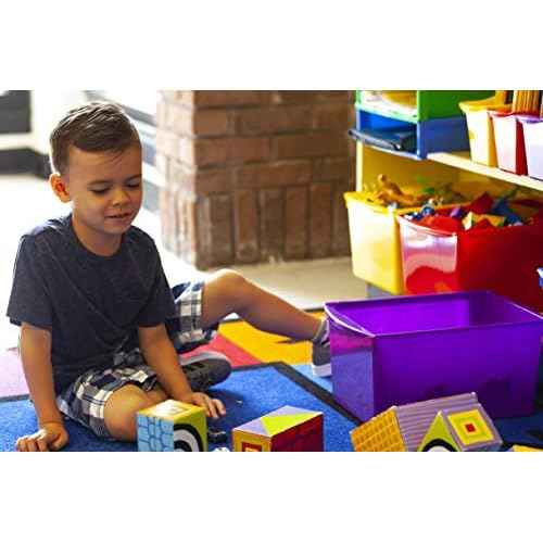 Storex Extra-Large Book Bin, Interlocking Plastic Organizer for Home, Office and Classroom, Purple, 6-Pack (71136U06C)