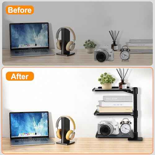 3 Tier Clamp On Desk Shelf£¬Adjustable Above or Under Desktop Organizer £¬360¡Æ Rotatable Carbon Steel Storage Tray for Home Office and Gaming Accessories£¨Black£©