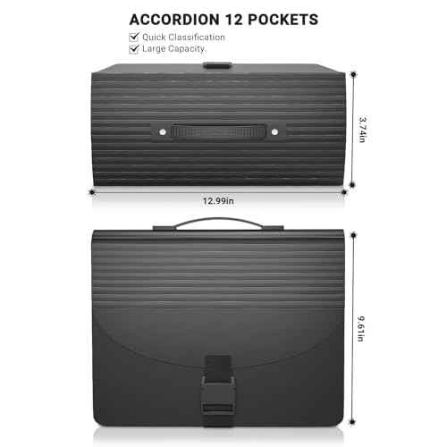 Expanding File Folders,Accordion File Organizer with Handle,13 Pockets Expandable Filing Folders,Tabs Included in Filing Box,Adjustable Strap,Bill Documents Organizer,A4/Letter Size