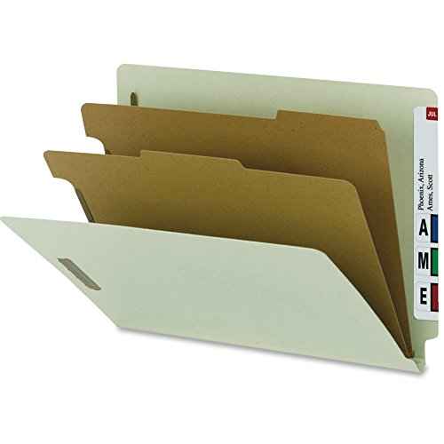 Smead 100% Recycled Pressboard End Tab Classification Folder, 2 Dividers, 2" Expansion, Letter Size, Gray/Green, 10 per Box (26802)