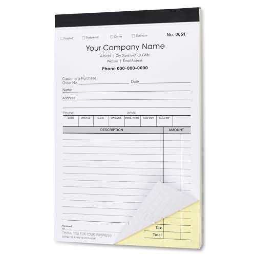 Personalized Duplicate Invoice & Sales Book 2-Pack | Carbonless NCR 50 Sets Each