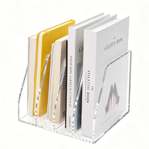 Lovemolly B5 4-Section Acrylic Magazine File Holder - Clear Desk Organizer, Vertical Document Sorter for Office & Home, 7.09x8.07x6.3 in